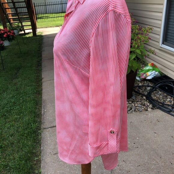 NYGARD orange & red pin striped button down blouse - Picture 3 of 9